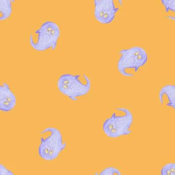 Halloween Background. Halloween Seamless Pattern with Ghosts. Stock Illustration