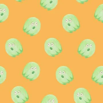 Halloween Background. Halloween Seamless Pattern with Ghosts. Stock Illustration
