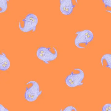 Halloween Background. Halloween Seamless Pattern with Ghosts. Stock Illustration