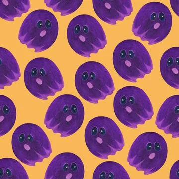 Halloween Background. Halloween Seamless Pattern with Ghosts. Stock Illustration