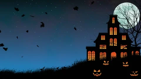 Halloween Background HD animation - Dark Blue Night Halloween background with Stock Footage