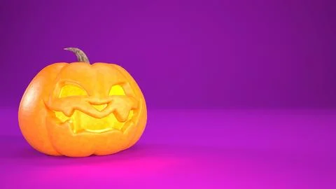 Halloween background with Jack o lantern. Halloween pumpkin smiles on purpl.. Illustrazione stock