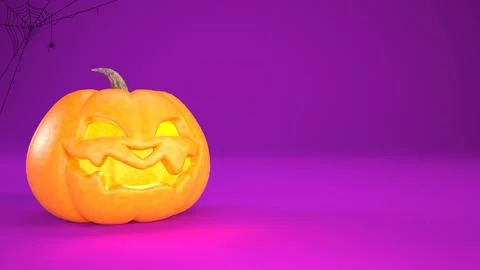 Halloween background with Jack o lantern abd spider web. Halloween pumpkin on Illustrazione stock