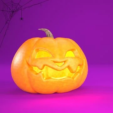 Halloween background with Jack o lantern abd spider web. Halloween pumpkin on Illustrazione stock
