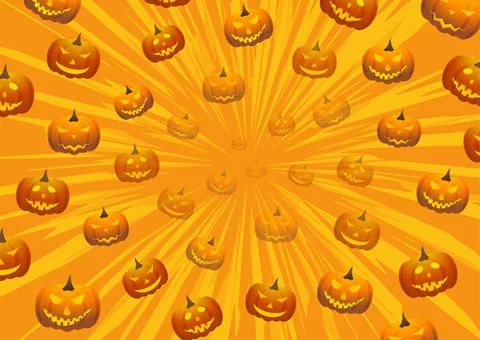 Halloween background with jack o lantern pumpkins and grunge rays Stock Illustration