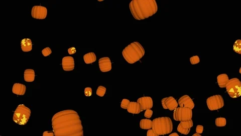 Halloween background loop. Flying pumpkin isolated on black background full 4k. Stock Footage 186722003