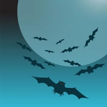 Halloween background with moon and bats. Stock Illustration