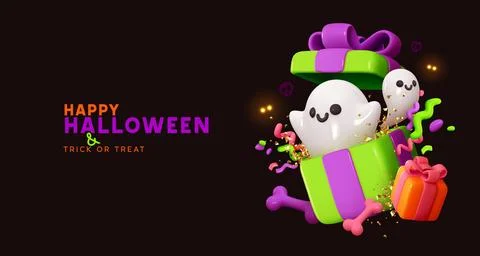Halloween background. Open gift box full of decorative elements white good .. Illustrazione stock