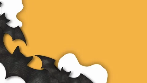 Halloween background with paper cut bats and ghosts flying on orange backdr.. Stock Footage 346517374