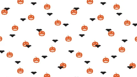 Halloween background pattern with Pumpkins and Bats on a white Stock Footage 158088269