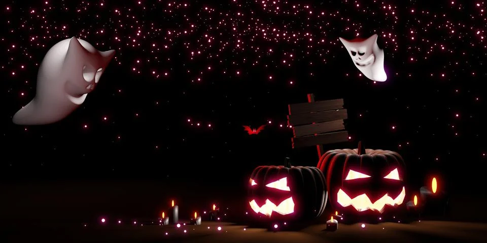 Halloween background Pumpkin devil and ghost 3D illustration Illustrazione stock
