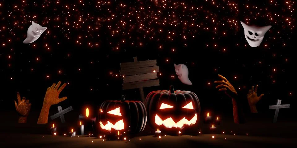 Halloween background Pumpkin devil and ghost 3D illustration Illustrazione stock