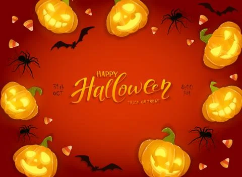 Halloween Background with Pumpkins and Candy Stock Illustration
