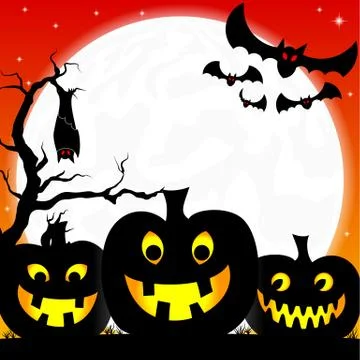 Halloween background with pumpkins, full moon and bats Stock-Illustration