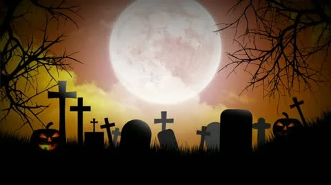 Halloween Background with pumpkins, moon and graveyard Video stock 11665849
