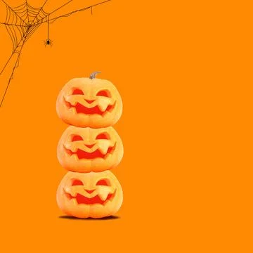 Halloween background with pumpkins, spider web and copy space. Jack o lanterns Stock Illustration