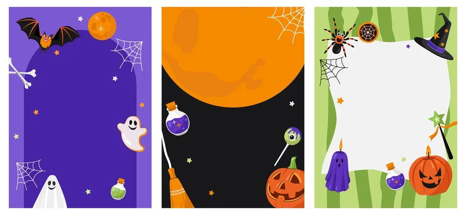 Halloween background set for leaflets flyers and web banners with ghost pum.. Stock Illustration