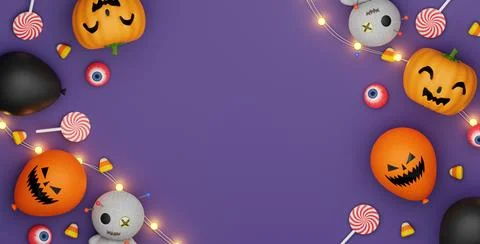Halloween background with space for text. 3d render illustration. Top view. Stock Illustration