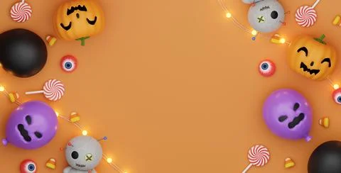 Halloween background with space for text. 3d render illustration. Top view. Stock Illustration