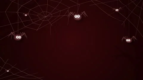 Halloween background with spiders and spider web, 3D animation on a seamless Stock Footage 206451365