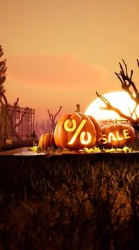 Halloween background. Spooky pumpkin on fire. around mystic evening and cemetery Stock Illustration