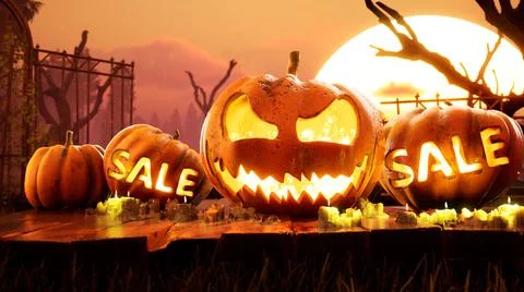 Halloween background. Spooky pumpkin on fire. around mystic evening and cemetery Stock Illustration