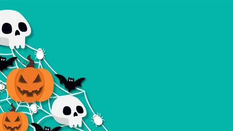 Halloween background template with spooky pumpkin skulls bats spider web an.. 库存插图