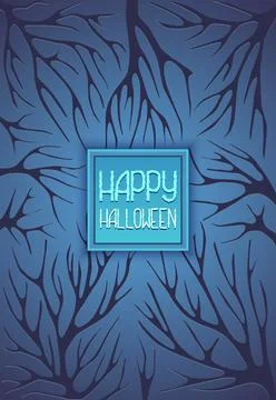 Halloween background with tree branches. Dark blue halloween background wit.. Stock Illustration