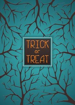 Halloween background with tree branches. Dark blue halloween background wit.. Stock Illustration