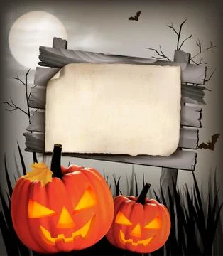 Halloween background with two pumpkins. vector Stock Illustration