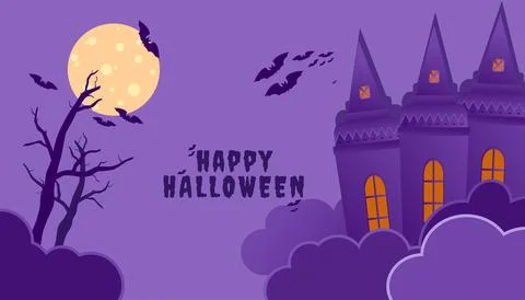 Halloween background vector with bat and creepy house Illustrazione stock