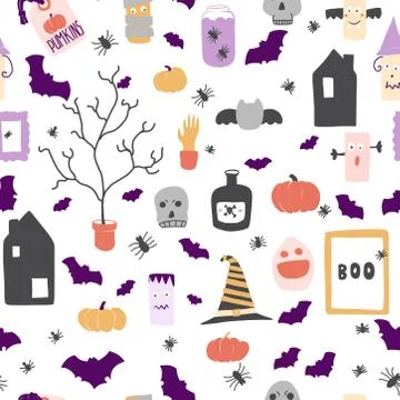 Halloween background, Vector flat illustration. Seamless vector background Stock Illustration