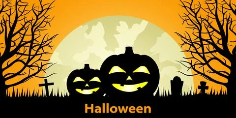 Halloween Background Vector Illustration with Pumpkins on the Moonlight and.. イラスト素材