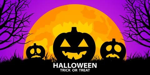 Halloween Background Vector Illustration with Pumpkins on the Moonlight and.. Stockillustratie