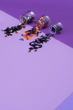 Halloween background on violet background. Stock Photos