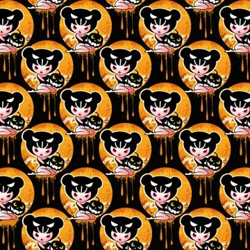 Halloween background with witch, pumpkin and skull Stock Illustration
