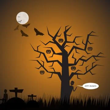 Halloween Background.Graveyard Background.Vector Halloween orange background Stock Illustration