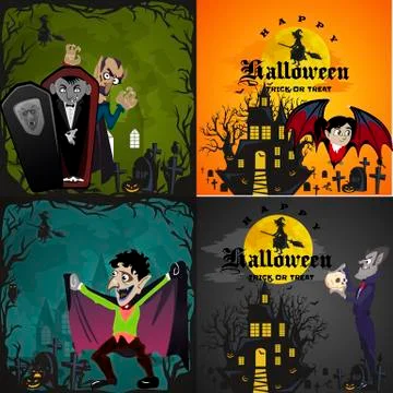 Halloween backgrounds set with vampire and their castle under full moon and Stock Illustration