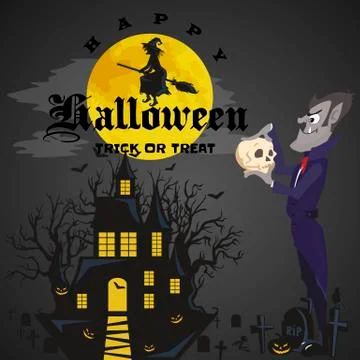 Halloween backgrounds with vampire and their castle on cemetery, Draculas Stock Illustration