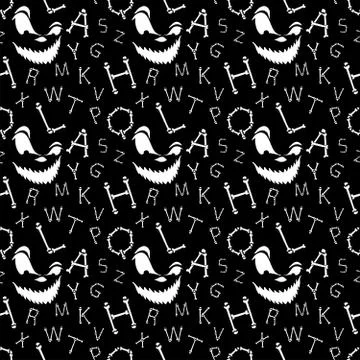 Halloween background.Seamless vector pattern with bones scary font latin alph Stock Illustration