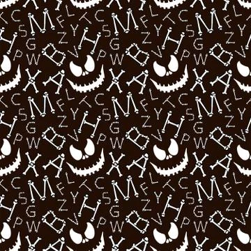 Halloween background.Seamless vector pattern with bones scary font latin alph Stock Illustration