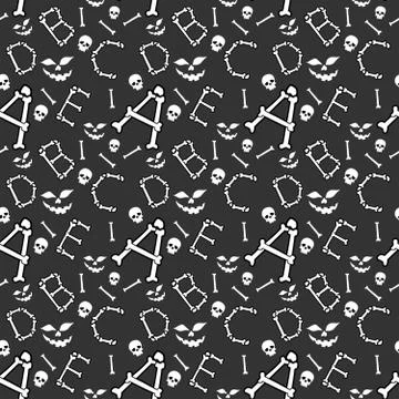 Halloween background.Seamless vector pattern with bones scary font latin alph イラスト素材