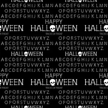 Halloween background.Seamless vector pattern with bones scary font latin alph Stock Illustration