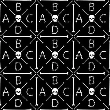 Halloween background.Seamless vector pattern with bones scary font latin alph イラスト素材