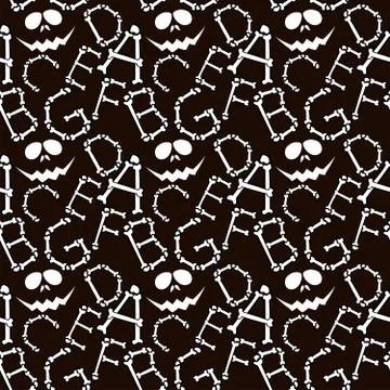 Halloween background.Seamless vector pattern with bones scary font latin alph Stock Illustration