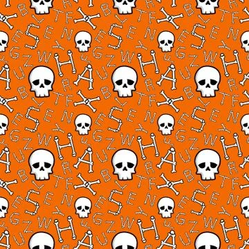 Halloween background.Seamless vector pattern with bones scary font latin alph Stock Illustration