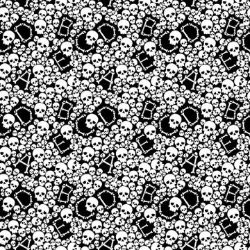 Halloween background.Seamless vector pattern with bones scary font latin alph Stock Illustration