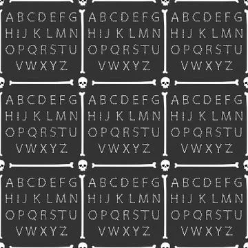 Halloween background.Seamless vector pattern with bones scary font latin alph イラスト素材