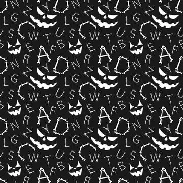 Halloween background.Seamless vector pattern with bones scary font latin alph Stock Illustration