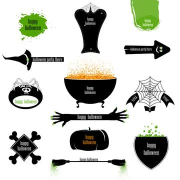 Halloween badges. Vector backgrounds, infographic ribbons and arrows Illustrazione stock